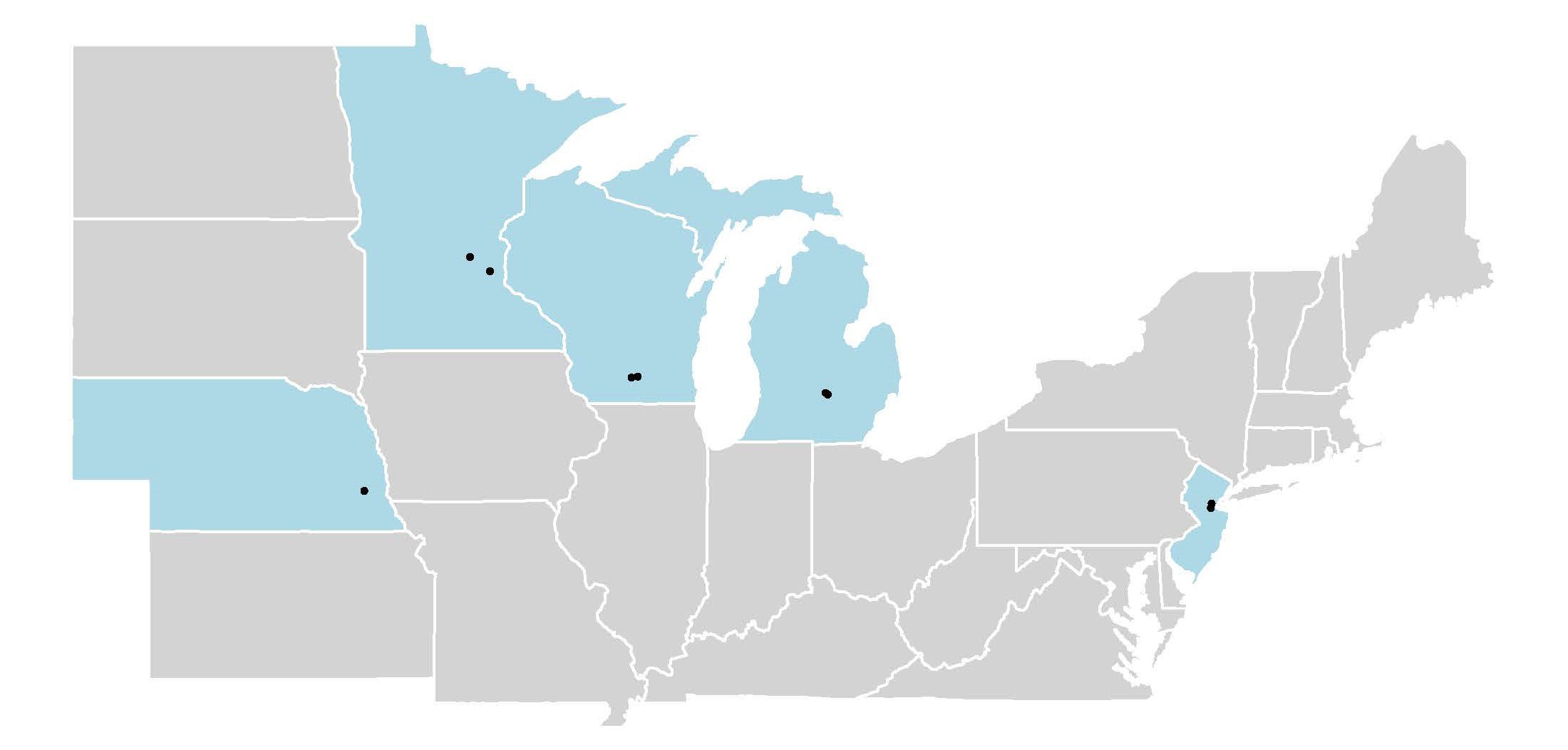 Project research sites in New Jersey, Minnesota, Nebraska, Michigan and Wisconsin